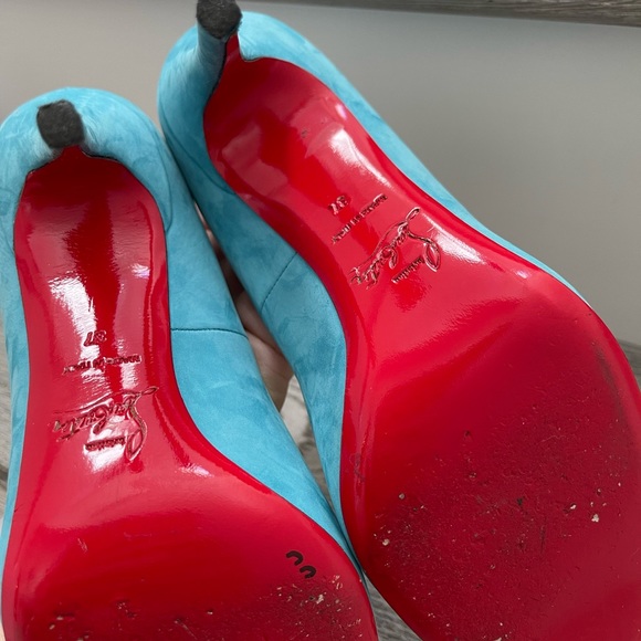 Christian Louboutin Baby Blue Suede round Toe High Heels Shoes 37 7 - Picture 12 of 14